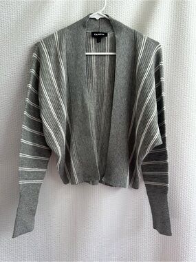 Express Gray White Stripe Open Front Ribbed Cardigan Dolman Sleeve Women’s XS